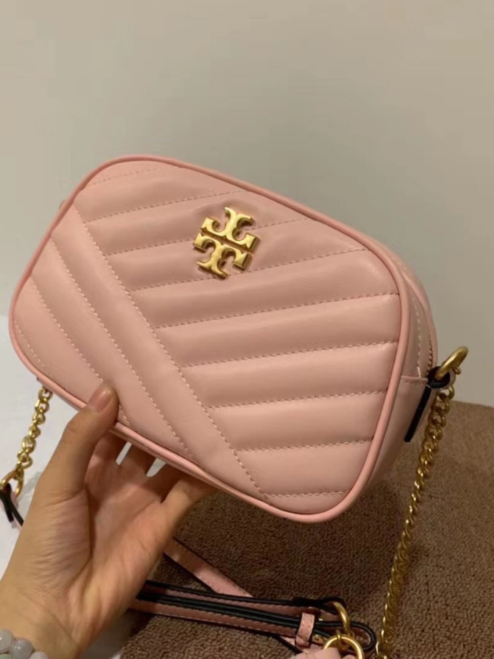 Tory Burch Blush Pink Quilted Leather Crossbody Camera Bag